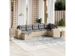 Vidaxl 7 Pcs Conj. Sofás Jardim C/ Almofadões Vime Pe Bege Misturado