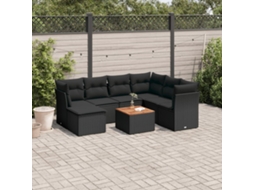 Vidaxl 8 Pcs Conjunto Sofás De Jardim Com Almofadões Vime Pe Preto
