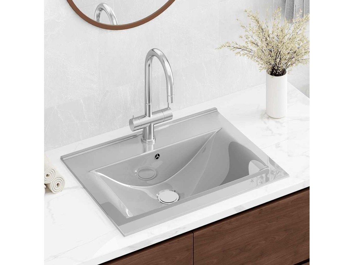 Vidaxl Lavatório Com Extravasamento 60x46x16 Cm Cerâmica Prateado