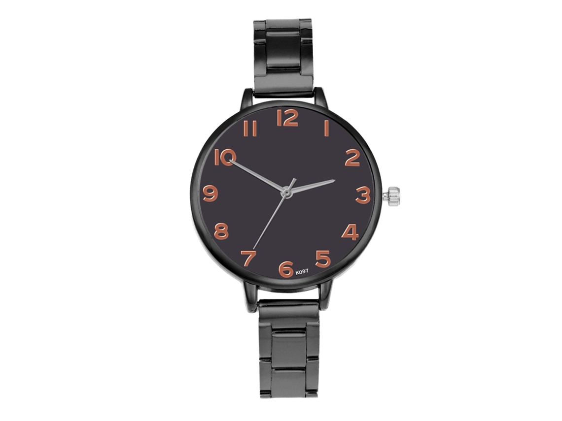 Relógio de Pulso Feminino de Moda com Pulseira de Aço e Movimento Quartzo Preto
