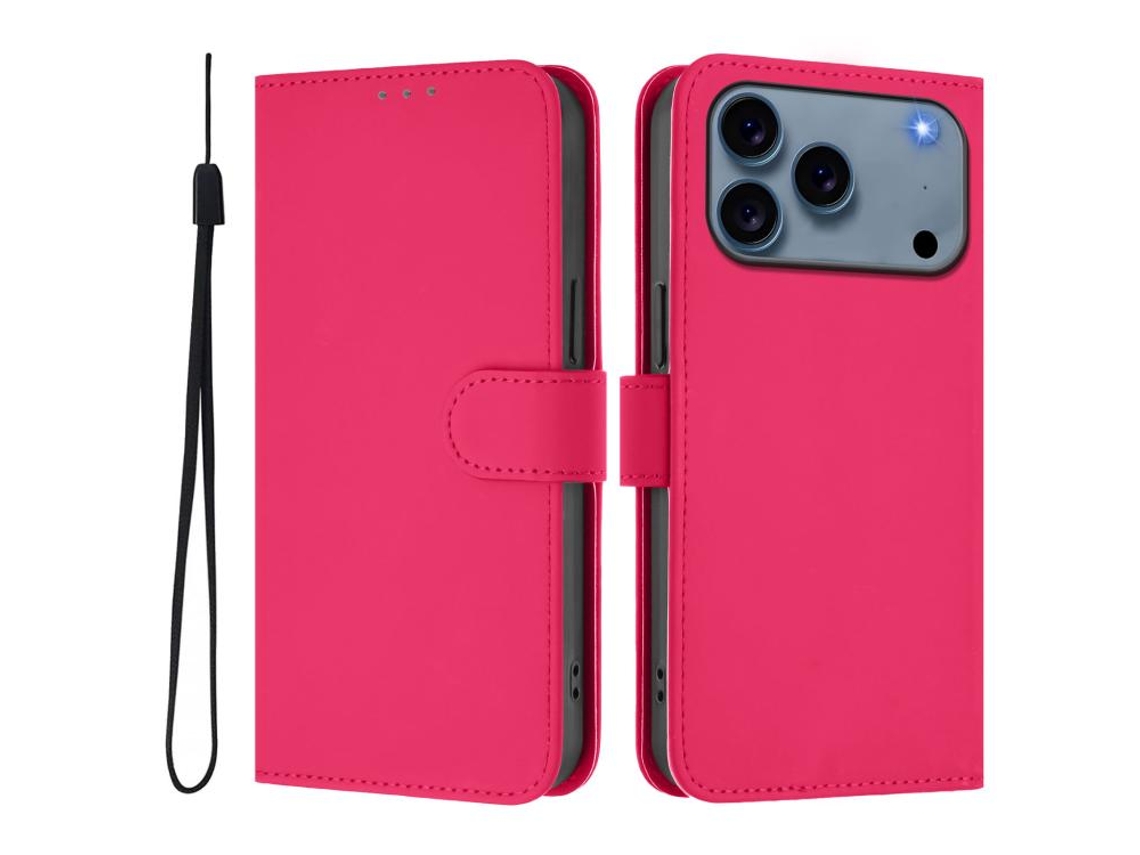Capa De Couro Sintético Para Iphone 17 Pro Max - Toque Suave - Cor Sólida - Com Cordão