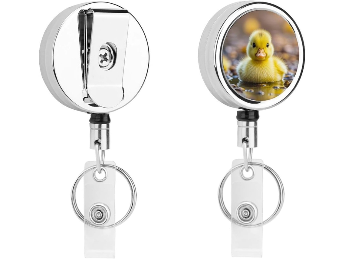Porta Crachá Retrátil De Metal Com Formato De Patinhos Fofos, Portátil, Em Nylon, Com Cordão De Aço Inoxidável E