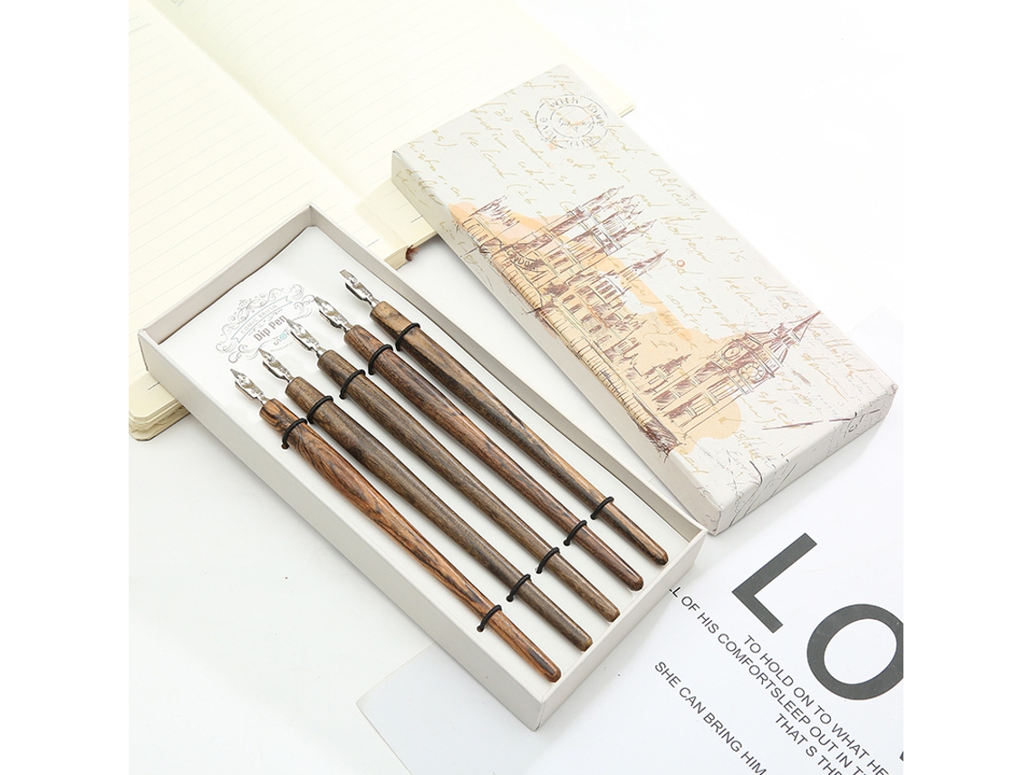 Conjunto de Canetas de Caligrafia de 5 Peças para Arte Escrita Desenho Assinaturas Presente para Crianças e Artistas Cor de Madeira