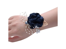 Nova Line corsagem de Pulso de Noiva e Dama de Honra com Pérolas Falsas e Flores Artificiais Azul Escuro