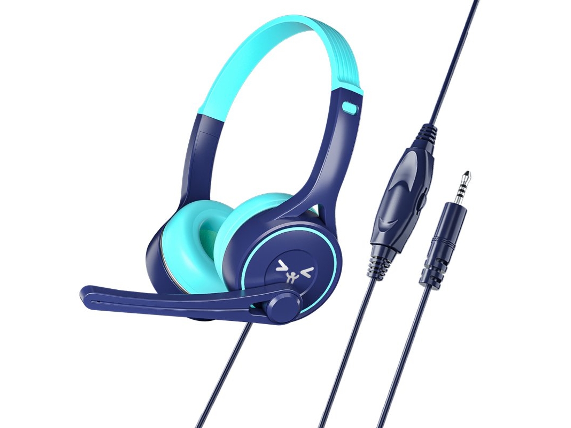 Auscultadores Estéreo Universal Leve Slamento de Ruído Design Ergonômico com Fio de 3,5 Mm Azul Ciano