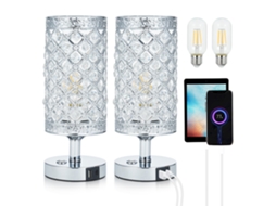 2 lâmpadas de Mesa de cristal com toque, 3000K, luz quente, USB, bateria 4000mAh S/MARCA