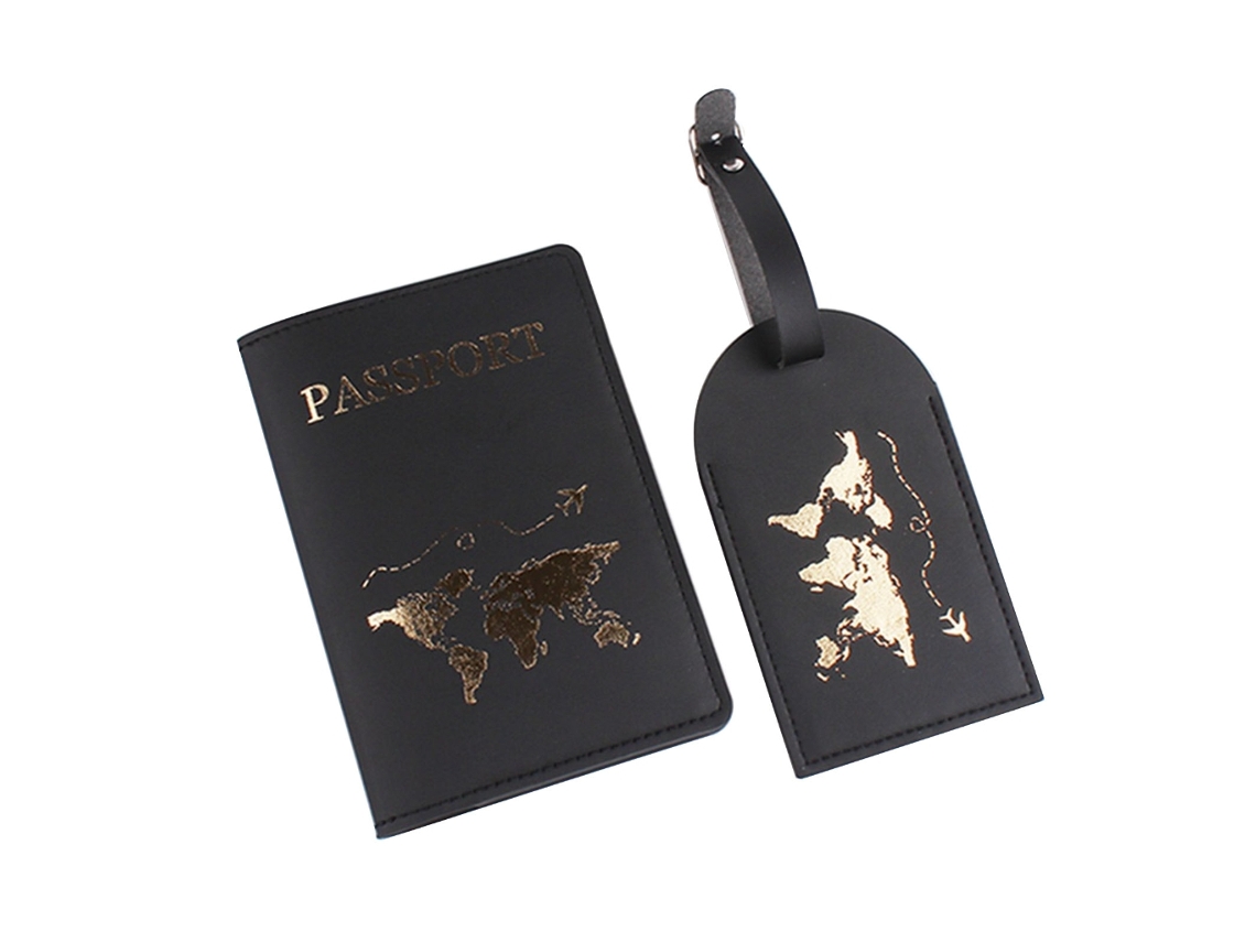 Porta-passaporte Elegante Em Couro Pu Com Impressão De Letras, Porta, Etiqueta De Bagagem E Porta, Endereço Para Mala