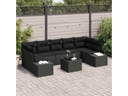 Vidaxl Conjunto de Sofá de Jardim com Almofada 8 Pcs Preto Vime Pe
