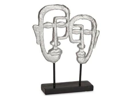 Figura Decorativa Face Prateado Poliresina 27x32,5x10,5 cm
