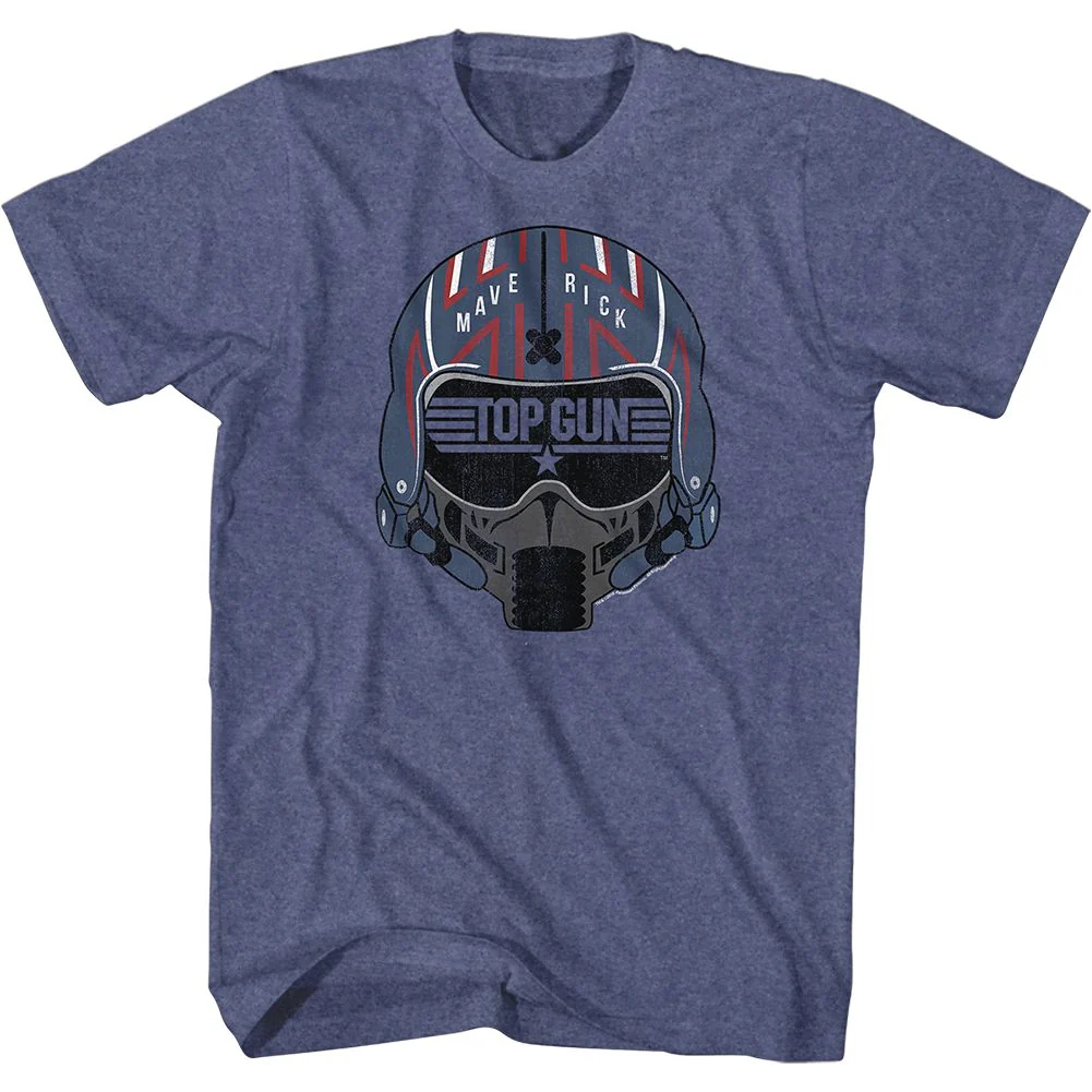 Unisex Adult T-shirt Rockinstone Top Gun Movie Maverick Helmet Heather Vintage Blue Sizexxxl