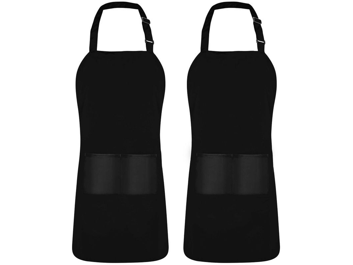 2026 delantal de Cozinha Ajustável Resistente À Água e Óleo com Bolsos para Chef Preto (2 Unidades)
