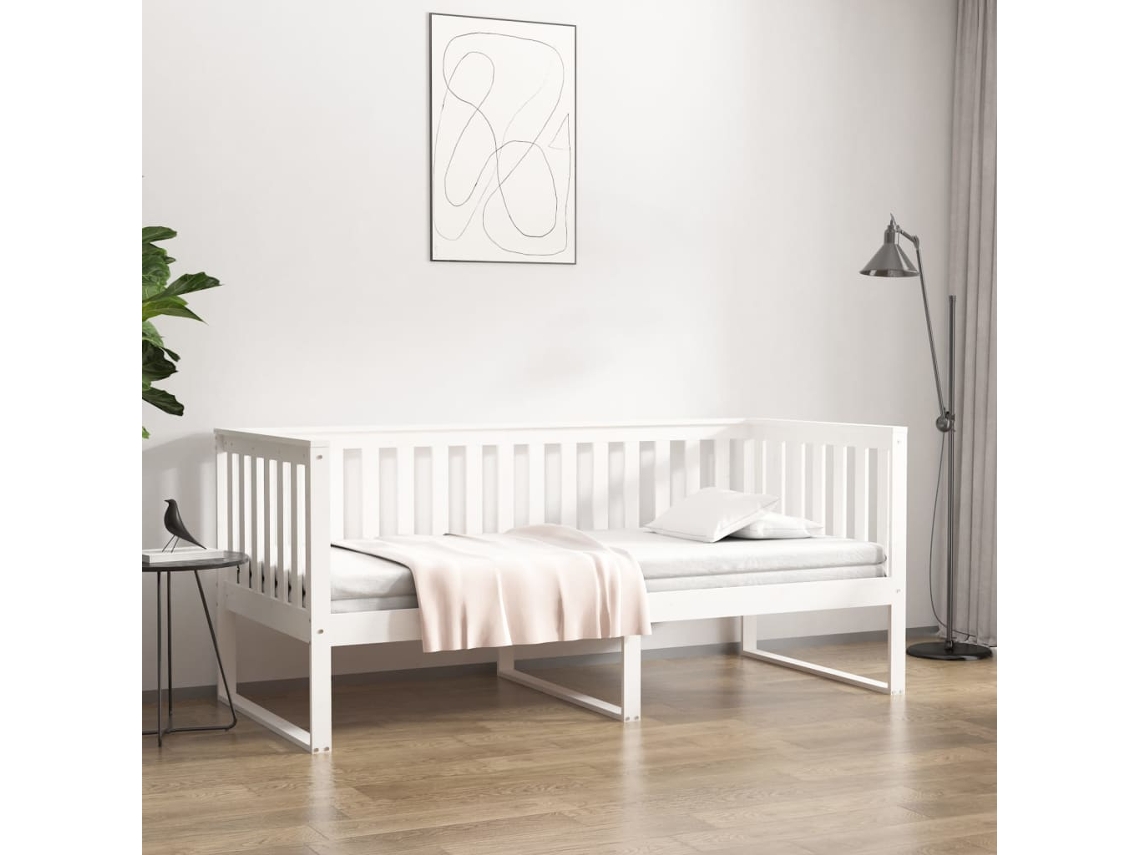 Vidaxl Cama Dia Sem Colchão Branco 100x200 Cm Pinho De Madeira Maciça