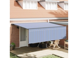 Vidaxl Toldo Retrátil Azul E Branco 400 × 300 Cm Poliéster E Alumínio