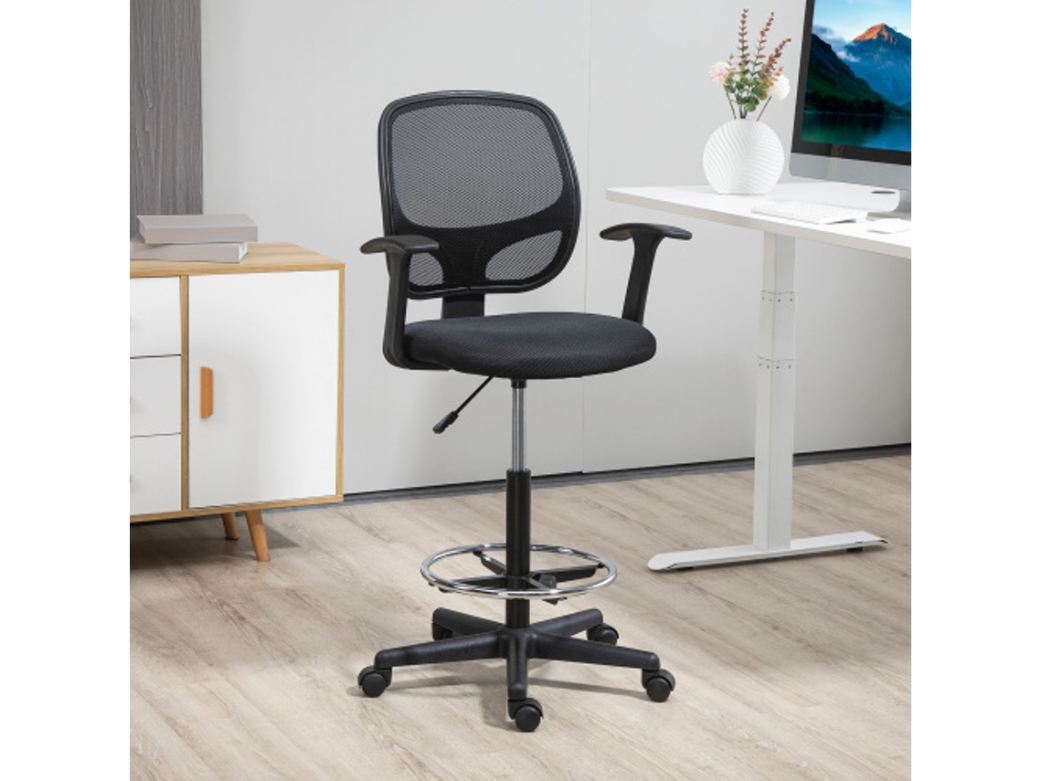 Cadeira De Escritório Ergonômica Com Apoio Para Pés Ajustável Suporta Até 120 Kg, Preto, 60x56x110 132 Cm | Aosom Quenty