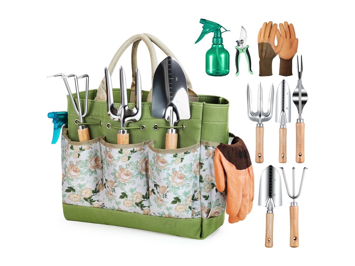 Conjunto de Jardinagem LYYTUNG, 9 Peças em Aço Inoxidável com Bolsa, Regador, Luvas