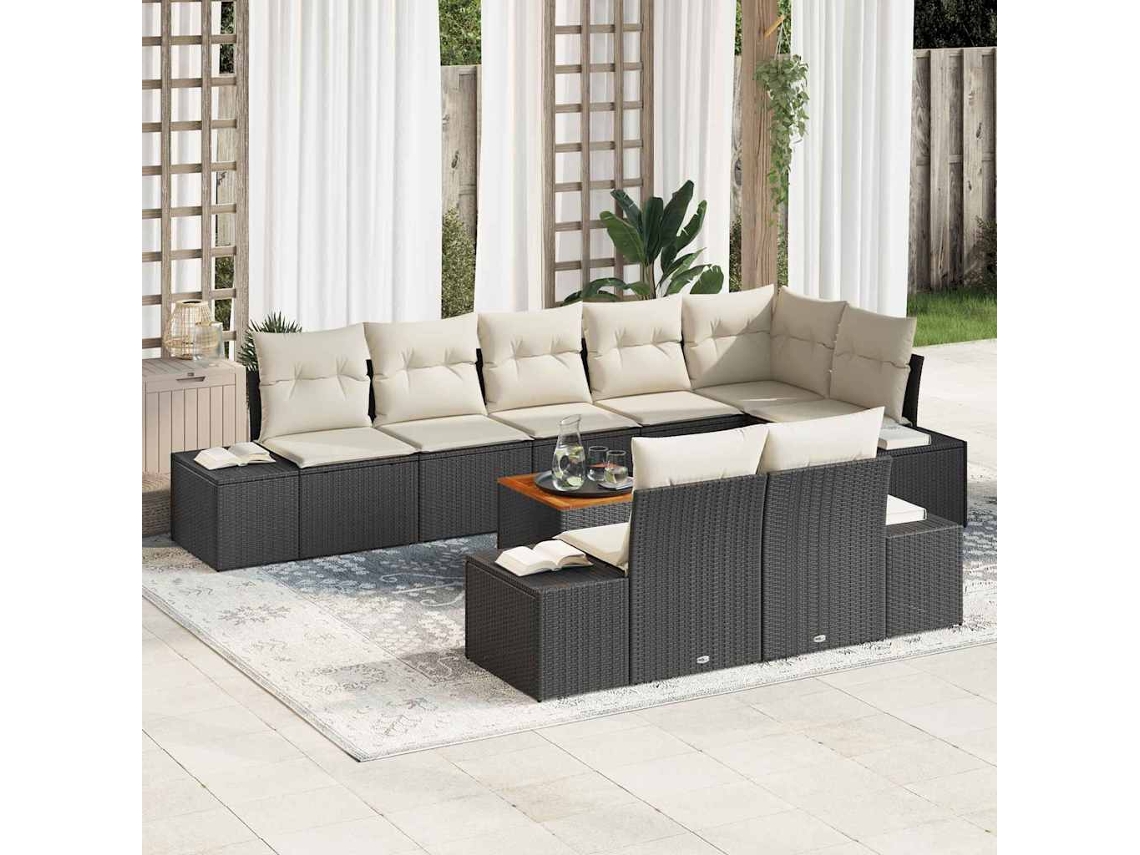 Conjunto De Sofá De Jardim 9 Pcs Preto E Branco Haochrymec