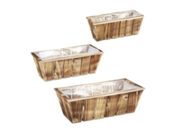 Conjunto De 3 Vasos De Flores Relaxdays, Em 3 Tamanhos, Madeira Flamejada, Com Forro, Para Interior E Exterior.