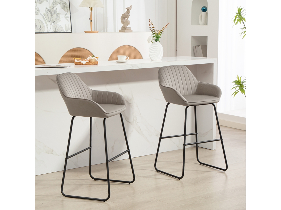 Conjunto De 2 Bancos De Bar Em Metal, Cinzento