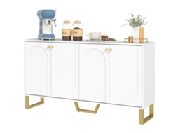 Aparador para TV 65'' prateleiras ajustáveis, pés dourados, branco 140,8x35x77,5 Cm | S/MARCA