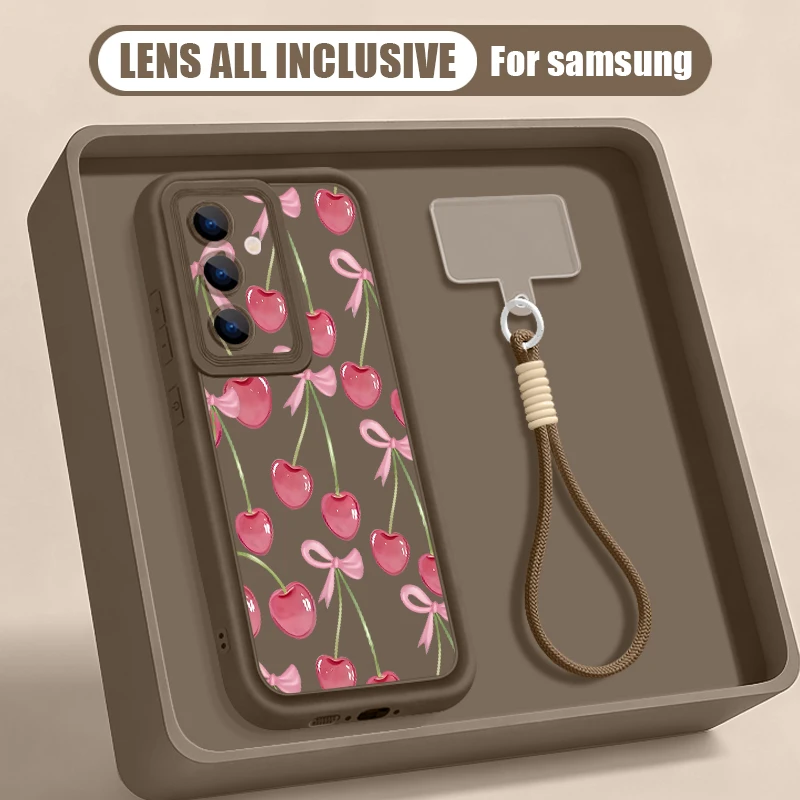 Capa Para Celular Galaxy S25 Edge Com Cordão E Estampa De Cereja (café)