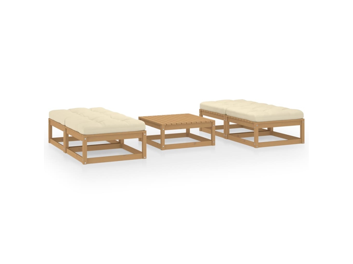 Vidaxl 5 Pcs Conjunto Lounge De Jardim C/ Almofadões Pinho Maciço