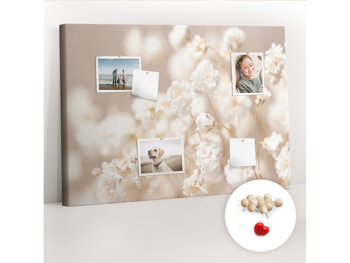 Painel De Cortiça Para Parede Pequenas Flores Brancas Para O Escritório Espelharte (100x70 Cm)