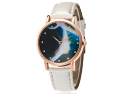 Relógio de Pulso Analógico de Quartzo com Pulseira Pu Estilo Moderno Branco