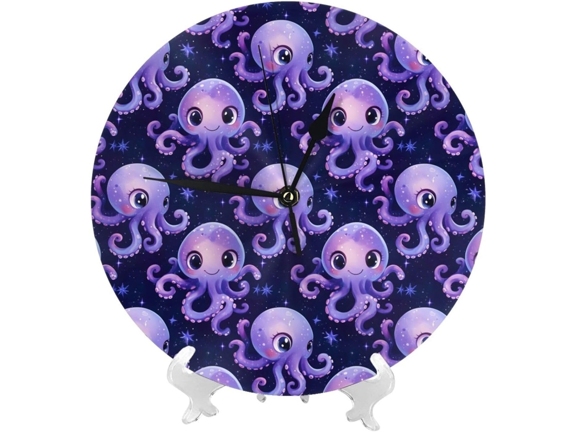 Relógio De Parede De 25cm 10 Polegadas Alimentado Por Bateria, Com Estampa De Polvo Roxo Em Estilo Cartoon, Moderno