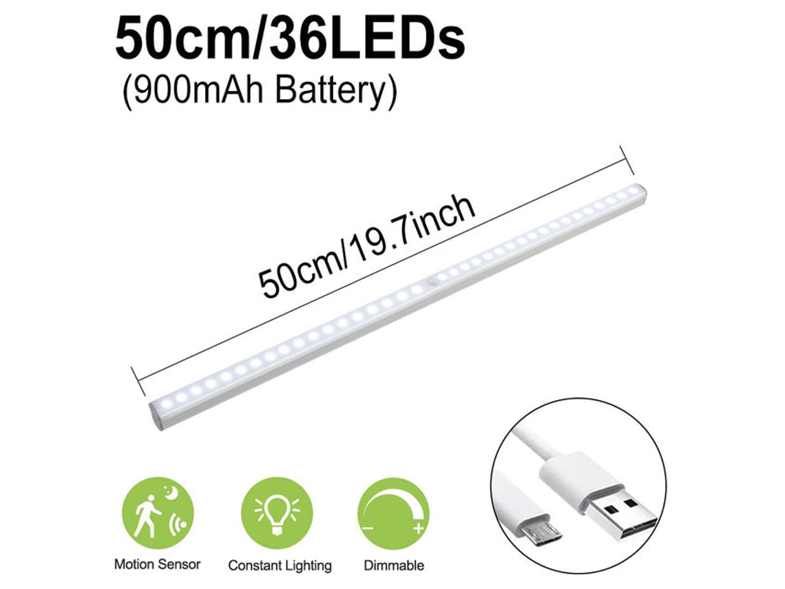 Lurelia Barra 50cm 36led Pir Dc3-6v 15-30s Alumínio 3-5m
