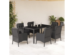 Vidaxl 7 Pcs Conjunto De Jantar P/ Jardim C/ Almofadões Vime Pe Preto