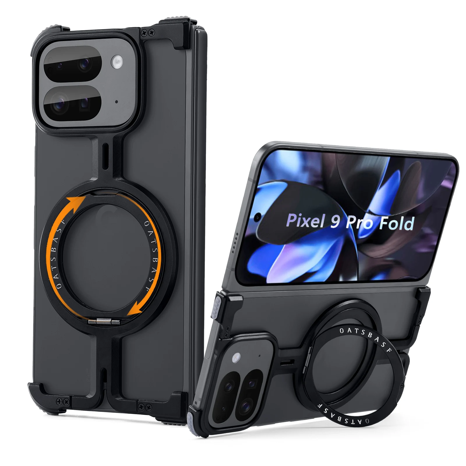 Capa Dobrável De Metal Para Celular (google Pixel 9 Pro, Cor Preta) Com Suporte Magnético Giratório De 360°.