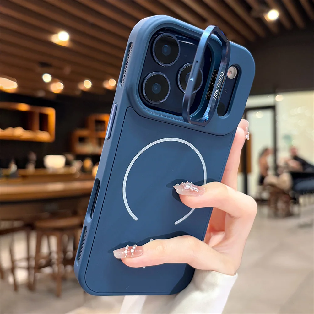 Capa Fosca Para Iphone 13 Pro (azul) Com Suporte Para Lente Flip