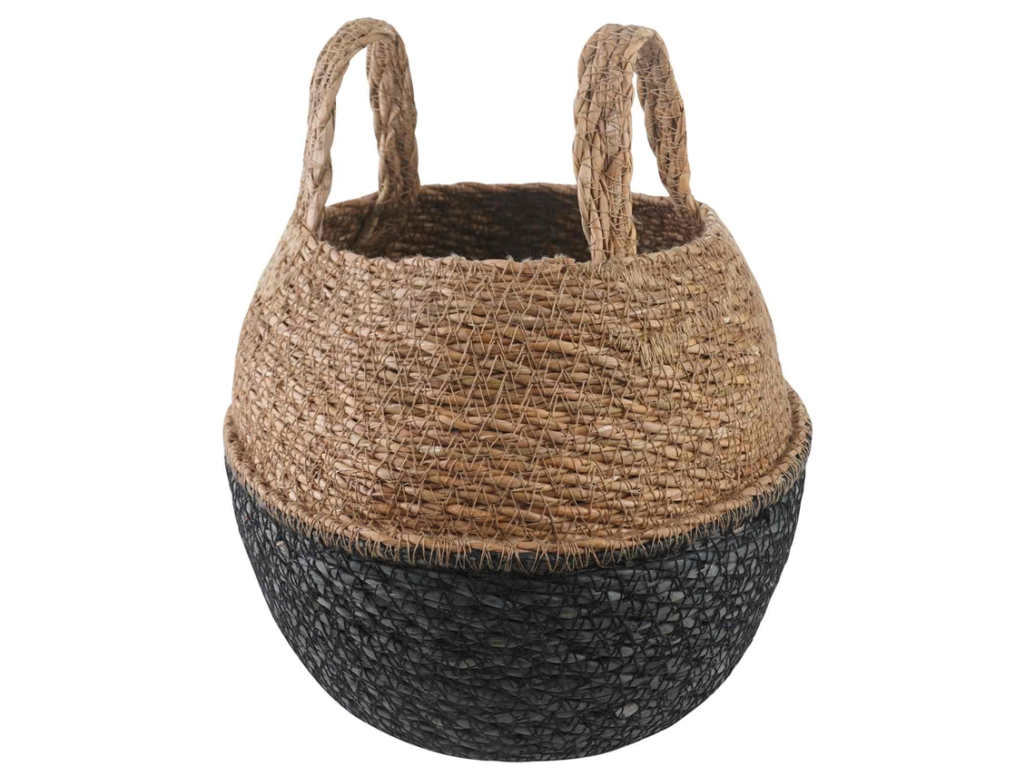 Vidaxl Cachepot Com Alças Preto Ø 22 X 20 Cm 100% Erva Marinha