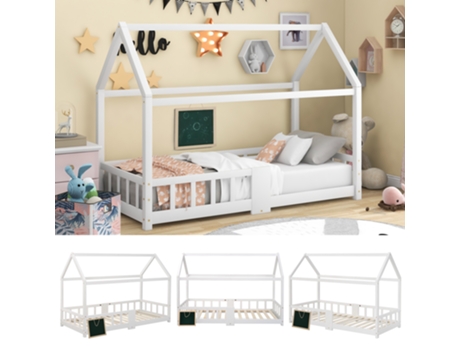 Cama para Crianças Cama Doméstica 90X200Cm Cama de Madeira para O Quarto das Crianças com Prateleira Base de Ripas Proteção Anti-Quedas YUETOPP