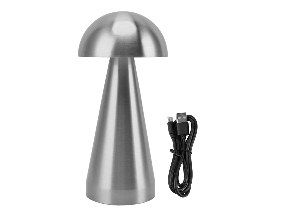 Rebe-lâmpada De Mesa Em Forma De Cogumelo Led Regulável 3 Temperaturas De Cor Sem Fio Recarregável Usb Moderna Para Quarto Sala Prata