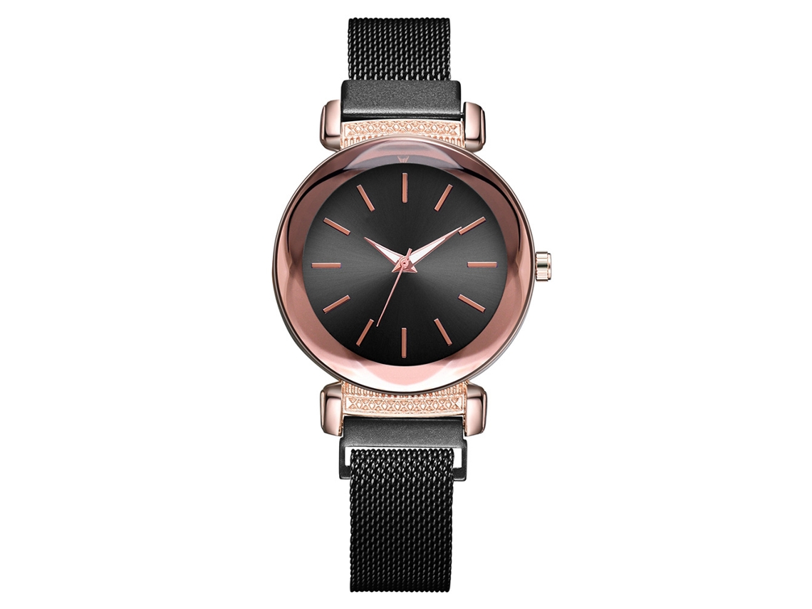 Relógio de Pulso Feminino de Quartzo com Pulseira de Liga e Strass, Casual e Diário (preto)