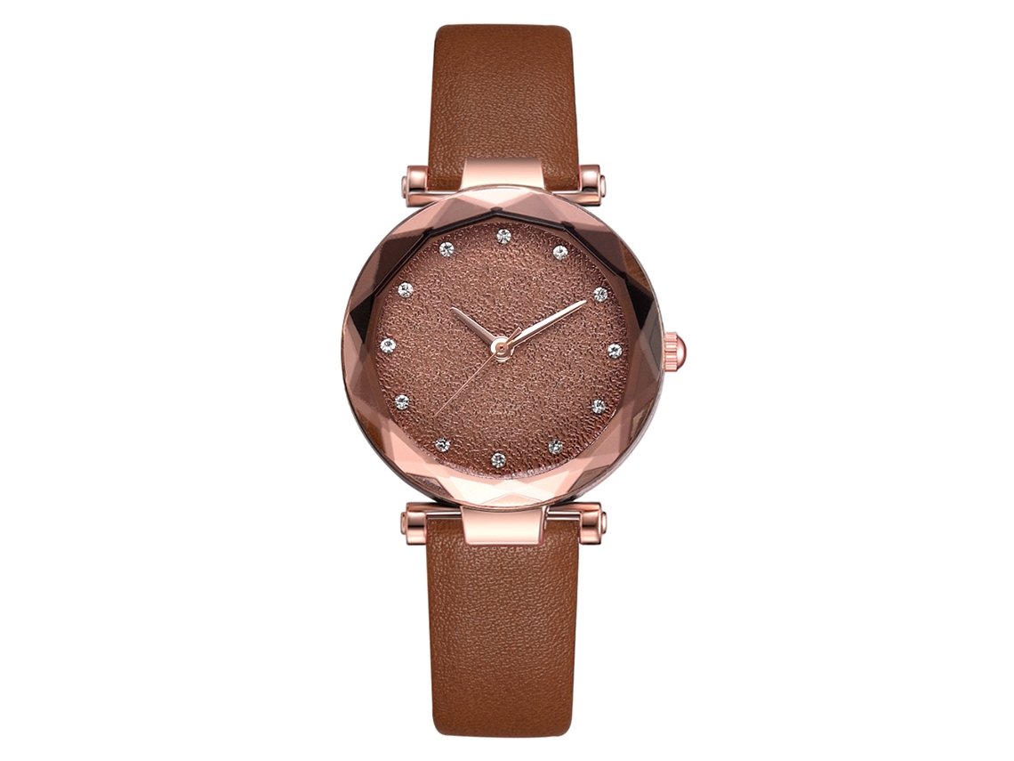 Relógio de Pulso Feminino Analógico com Pulseira Pu Estilo Fashion Quartzo Marrom