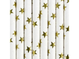Pack 10 Palhinhas PARTYDECO de Papel Estrelas Dourado Foil