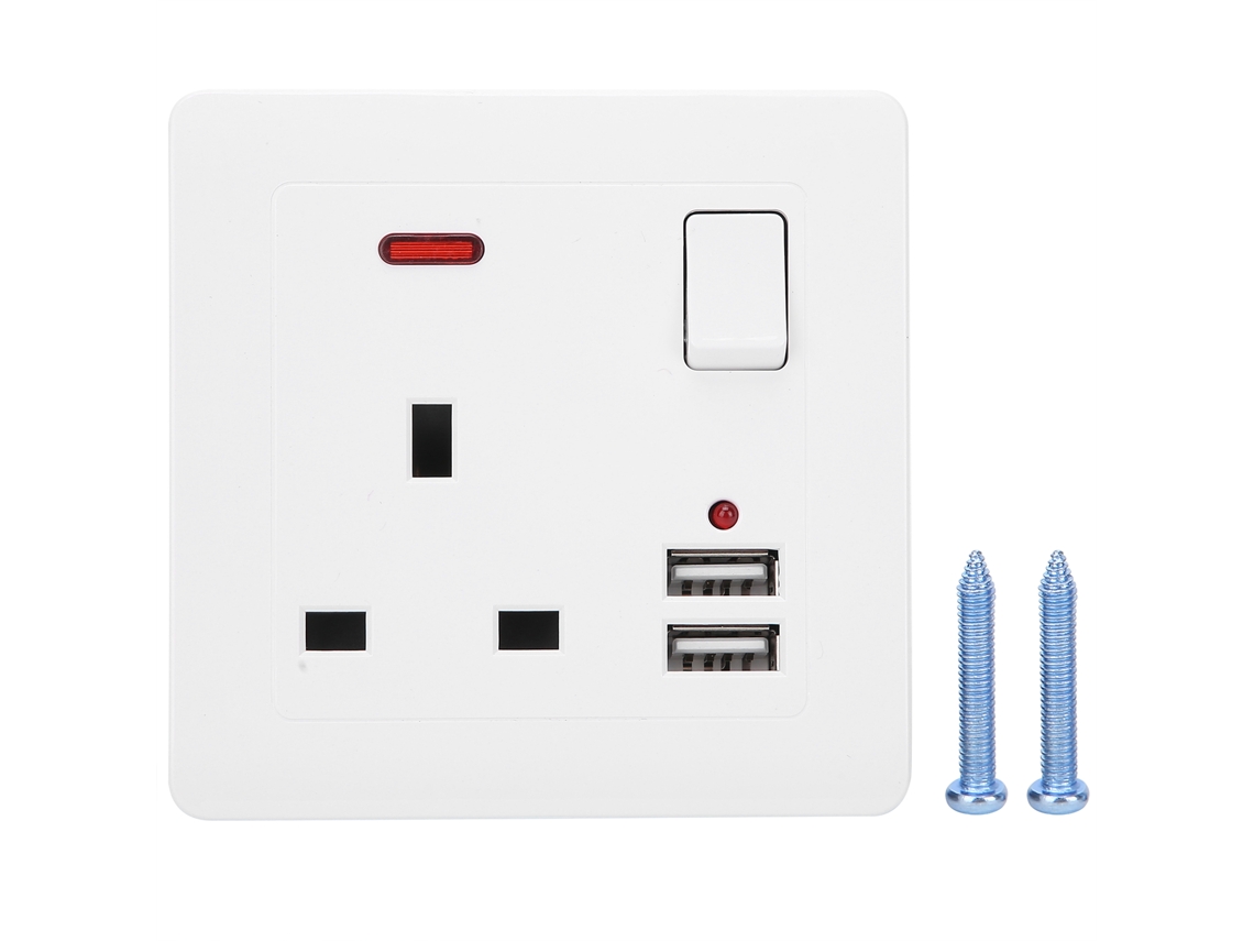 Tomada De Parede 13a Com 2 Portas Usb De Carregamento Cor Branco