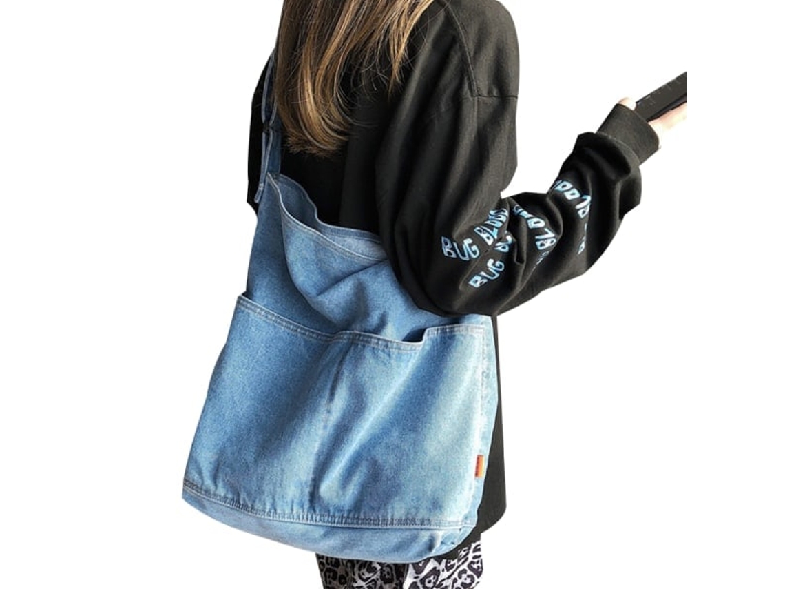 Bolsa Tote Jeans Azul, Ombro, Transversal Grande Feminina AQUAFORGE