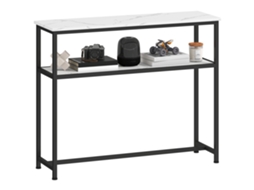 Mesa Consola Moderna Consola Estreita com Superfície com Efeito Mármore Prateleira Aberta e Estrutura de Metal 100x30x81 Cm Branco Ge