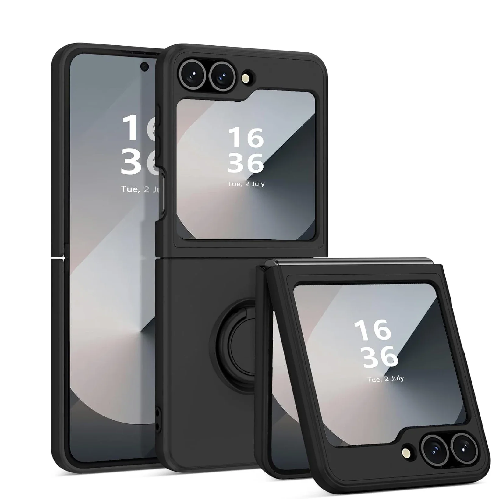 (preto, Galaxy Z Flip4) Capa Protetora De Silicone Líquido, Resistente A Impactos E Antiderrapante, Com Suporte Em Anel, Feita De Tpu Macio.