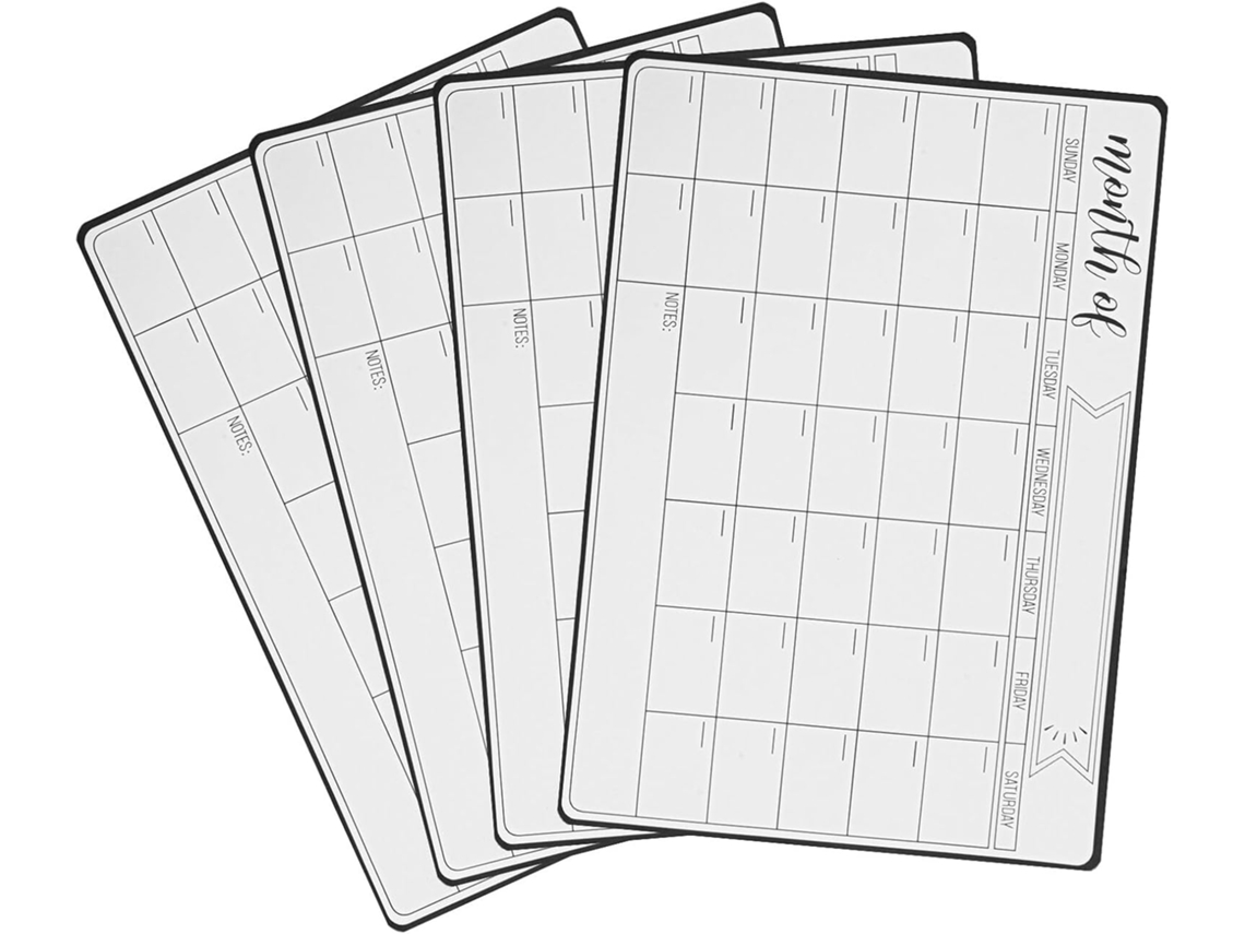 Conjunto De 4 Quadros Brancos Magnéticos De 28x21 Cm, Calendário Semanal Apagável A Seco Para Geladeira,