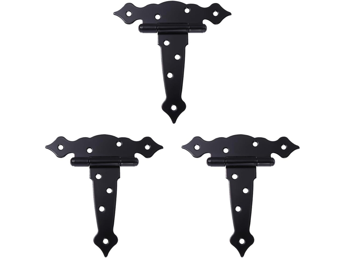 Dobradiça De Porta Ferro Preto, Conjunto 3 Peças, Dobradiças Tipo T