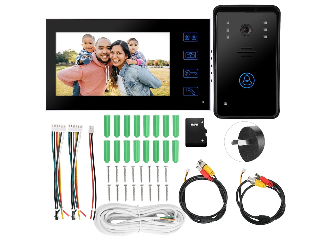 Campainha De Interfone De Vídeo Colorido Táctil De 7 Polegadas (visão Noturna, À Prova De Água)
