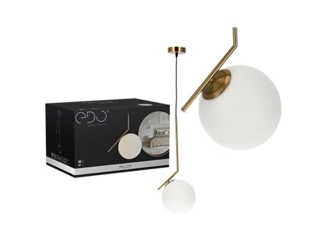 Lustre Suspenso Decorativo Edo Pelota Aço Branco/Dourado Vidro E27