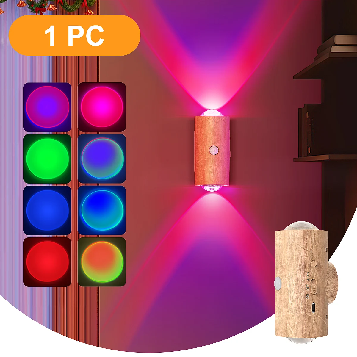 (1 Unidade) Luz Noturna Led Recarregável Com Sensor De Movimento E Luz Ambiente Rgb Gradiente.