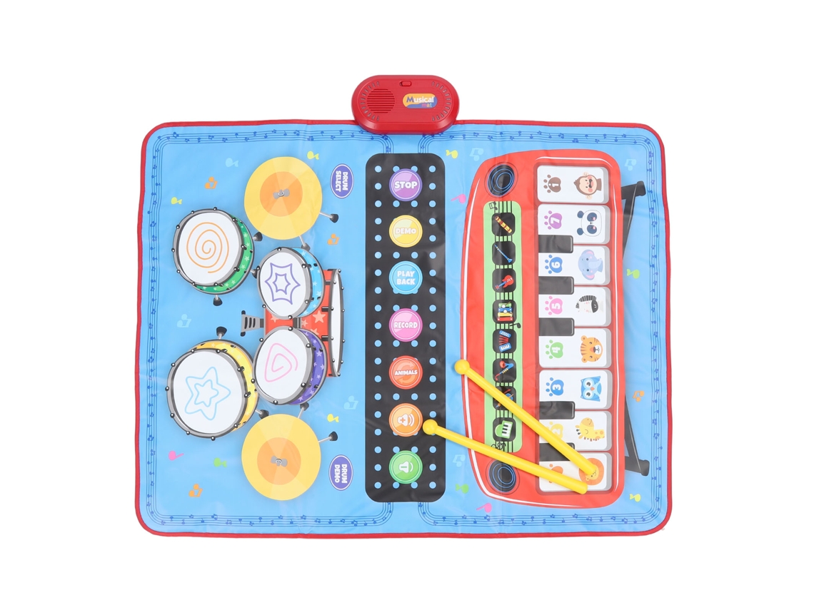 Primerox tapete Musical 3 em 1 para Bebê com Piano e Bateria Brinquedo Educativo Azul