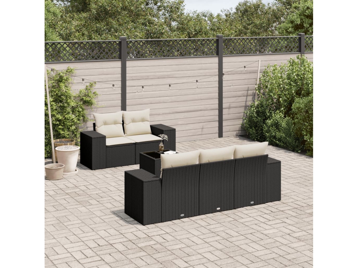 Vidaxl 6 Pcs Conjunto Sofás De Jardim C/ Almofadões Vime Pe Preto