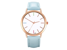 Relógio de Pulso Feminino Casual de Quartzo com Pulseira de Couro Pu Moda Simples (azul Claro)